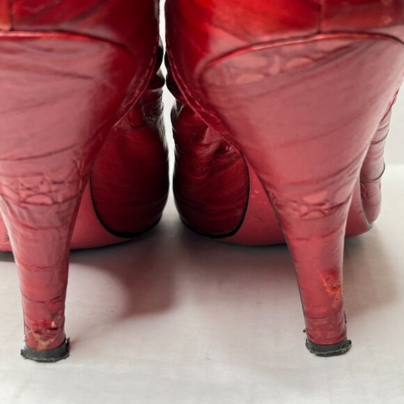Jeffrey Campbell Knife Ankle Boots Size 6 Red Leather Western Snakeskin Bootie - Picture 6 of 16